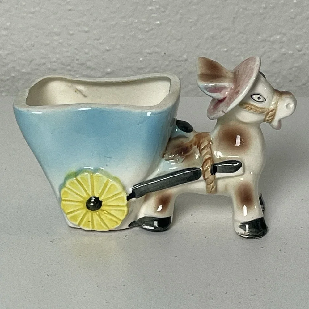 Planter Donkey Ceramic Cart 5